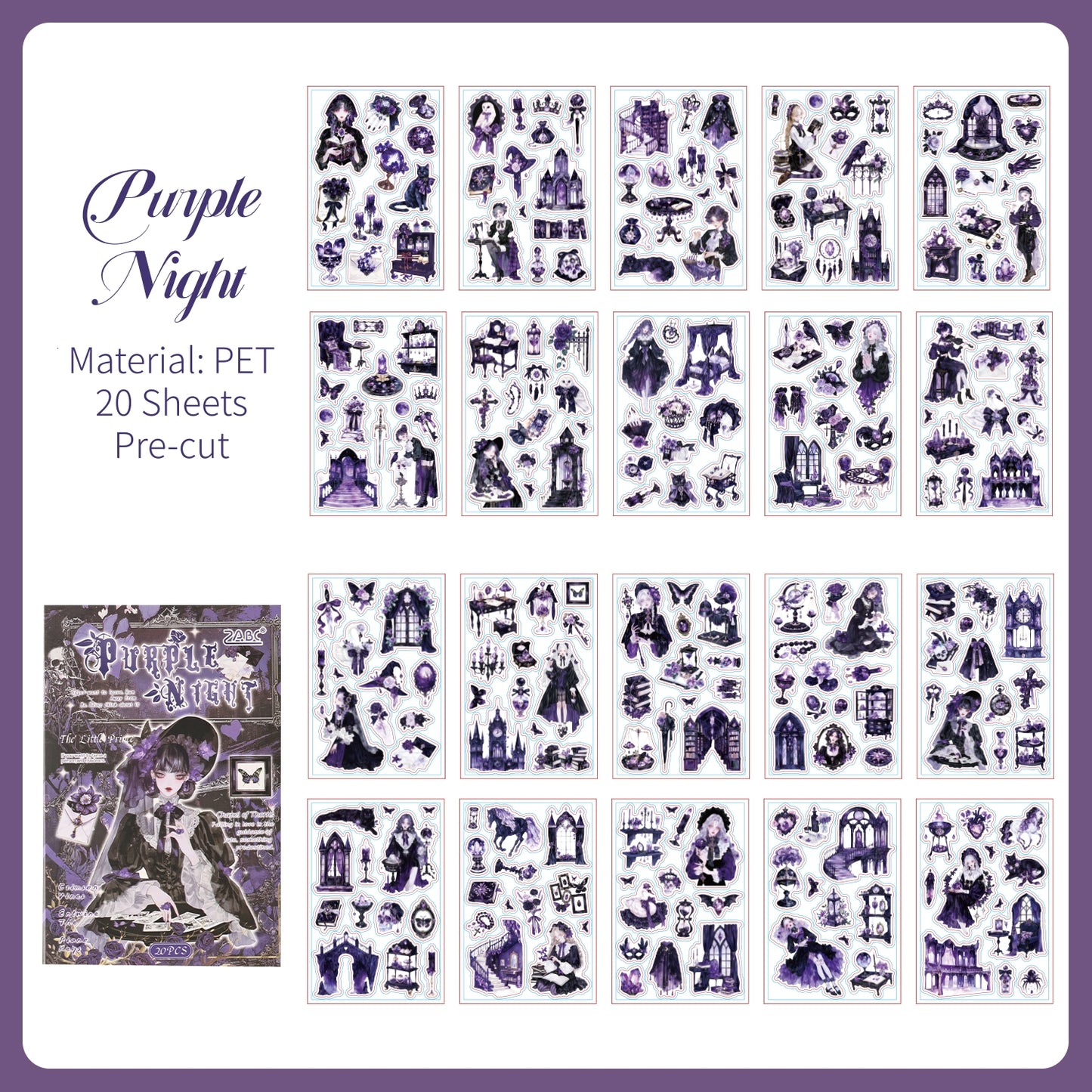 Gothic Lolita Girl Sticker Book, 4 Packs Vintage Dark Theme PET Stickers