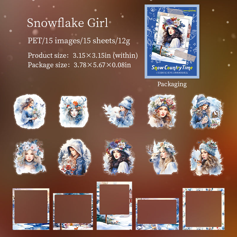 "Snow Country Time" Stickers 15pcs PET Stickers