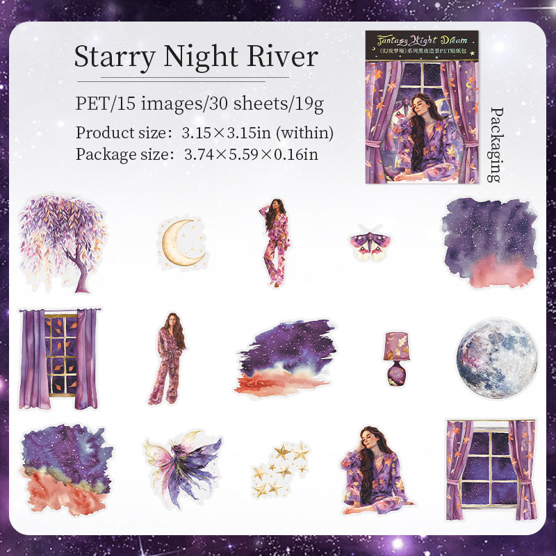 "Fantasy Night Dream" 30pcs PET Stickers