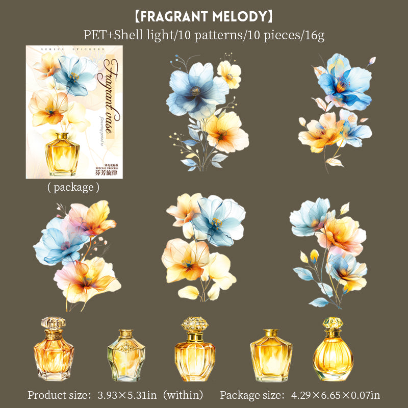 “Fragrant Flowers” 10pcs Large Sized Flower Stickers Transparent Stickers