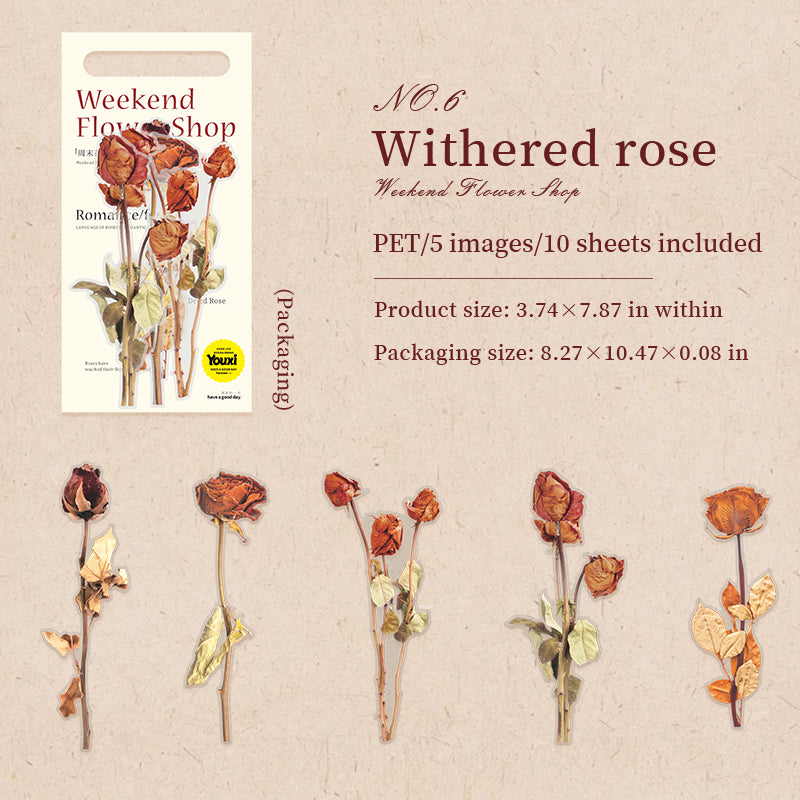 "Weekend Flower" 10pcs Large Sized Rose PET Stickers