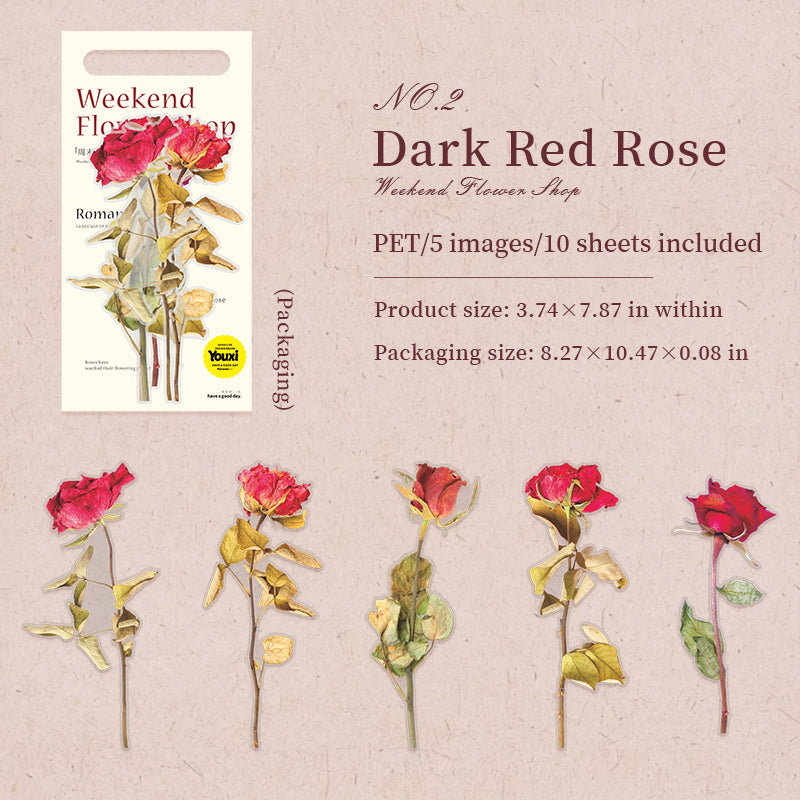 "Weekend Flower" 10pcs Large Sized Rose PET Stickers