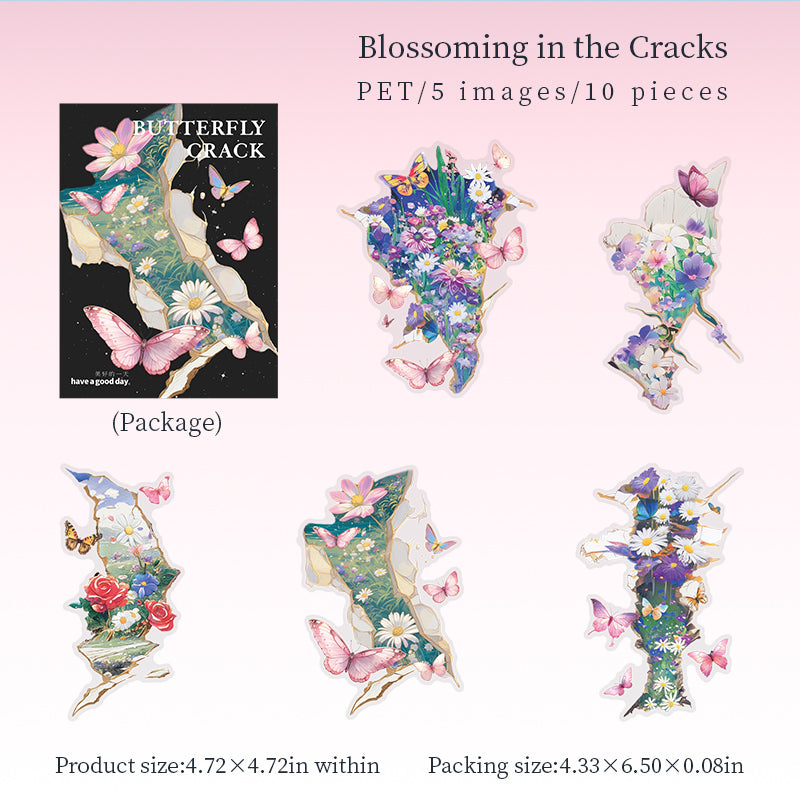 Broken Frame Galaxy Floral Butterfly PET Landscape Stickers 10pcs