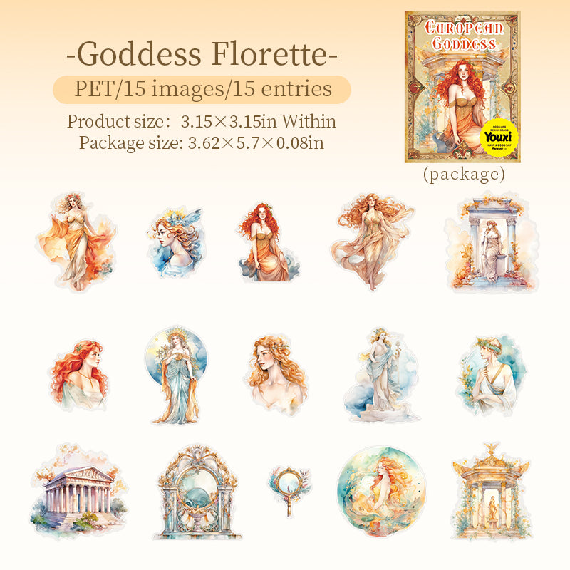 "European Goddess" PET Stickers 15pcs in
