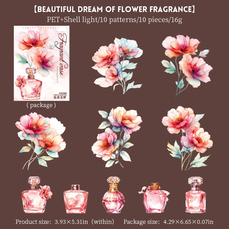 “Fragrant Flowers” 10pcs Large Sized Flower Stickers Transparent Stickers