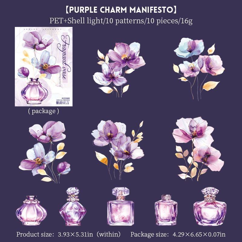 “Fragrant Flowers” 10pcs Large Sized Flower Stickers Transparent Stickers