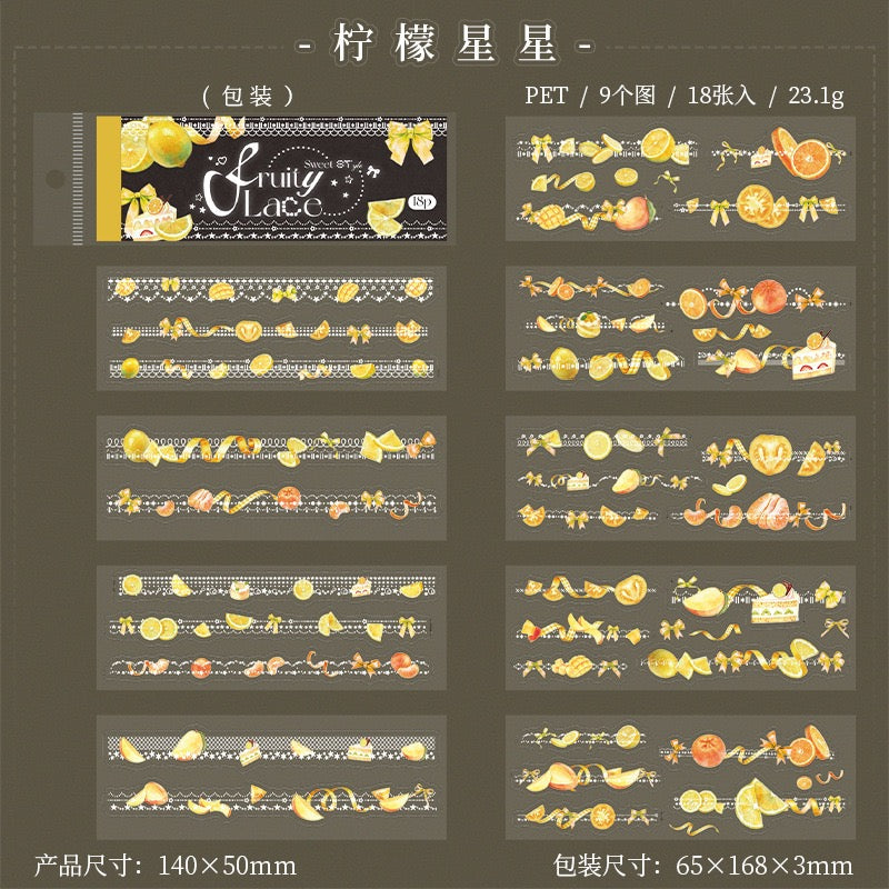 Fruit & Lace Cute Sticker Books Pre-cut PET Stickers 18 Sheets each