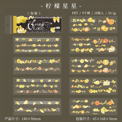 Fruit & Lace Cute Sticker Books Pre-cut PET Stickers 18 Sheets each