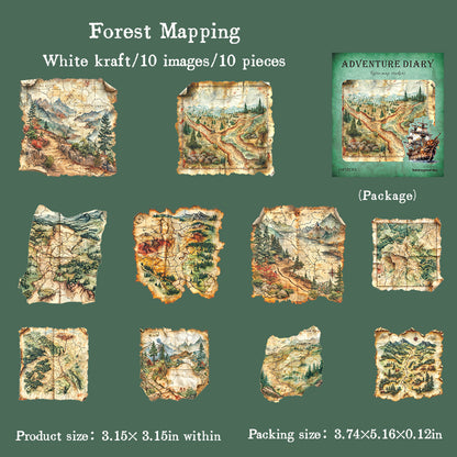 "Adventure Diary" 10pcs Vintage Map Stickers Pirate Map Stickers