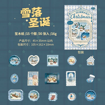 Christmas Summary 30pcs Embossed Cardboard Stickers