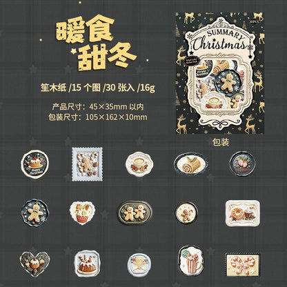 Christmas Summary 30pcs Embossed Cardboard Stickers