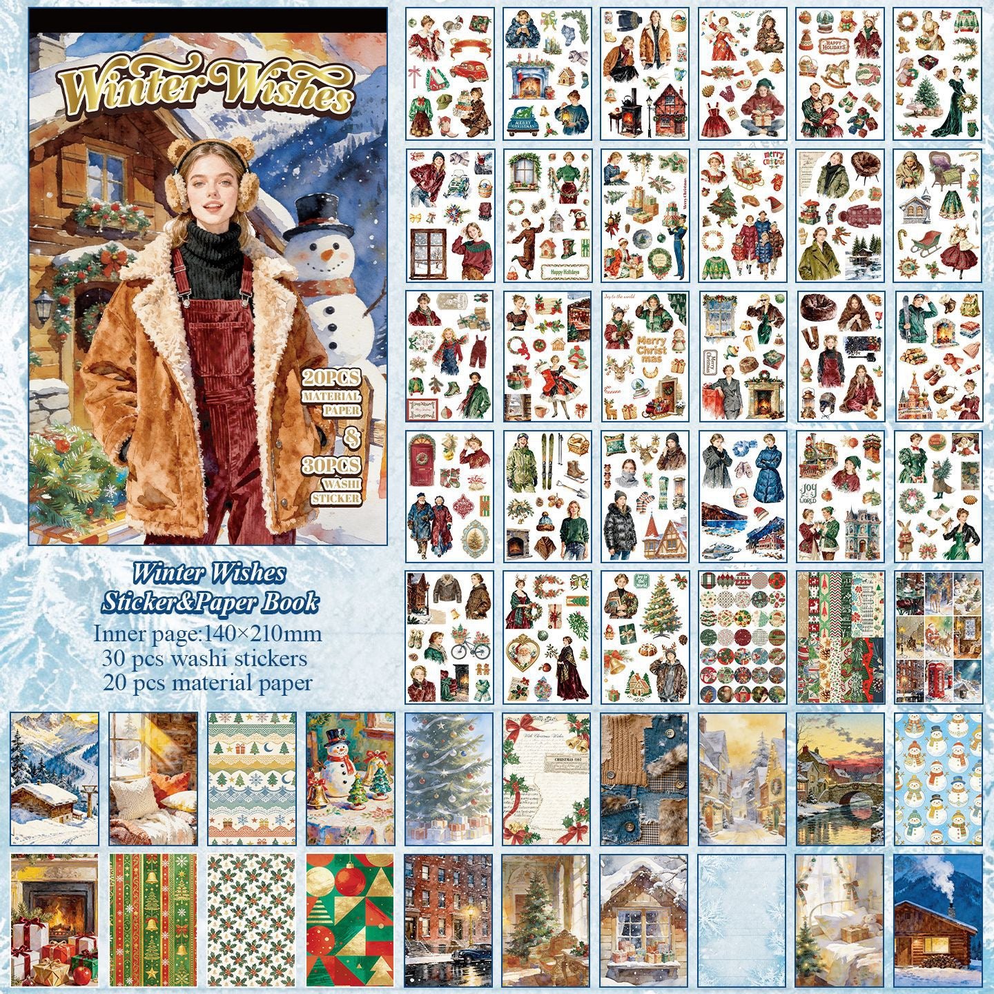 Winter Wishes Washi Sticker Book 30pcs Sticker & 20pcs Deco Papers
