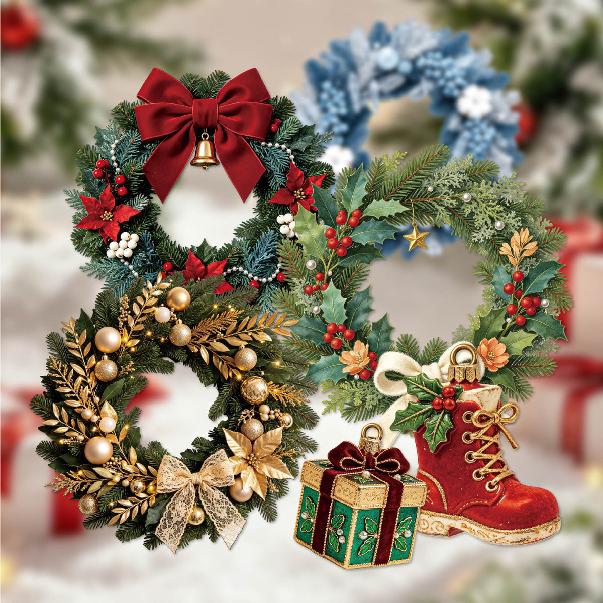 Christmas Wreath 10pcs Paper Stickers