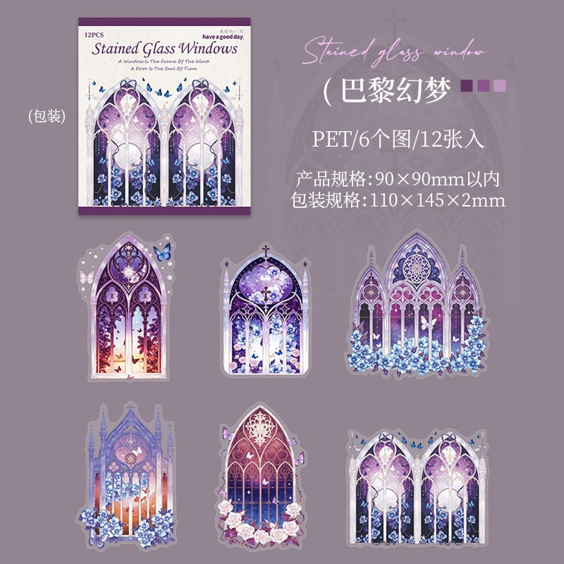 Stained Glass Windows PET Stickers 12pcs in
