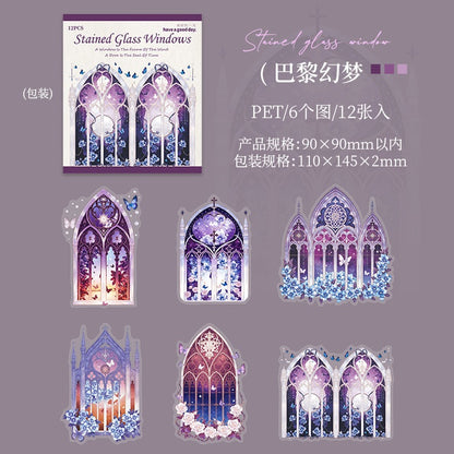 Stained Glass Windows PET Stickers 12pcs in