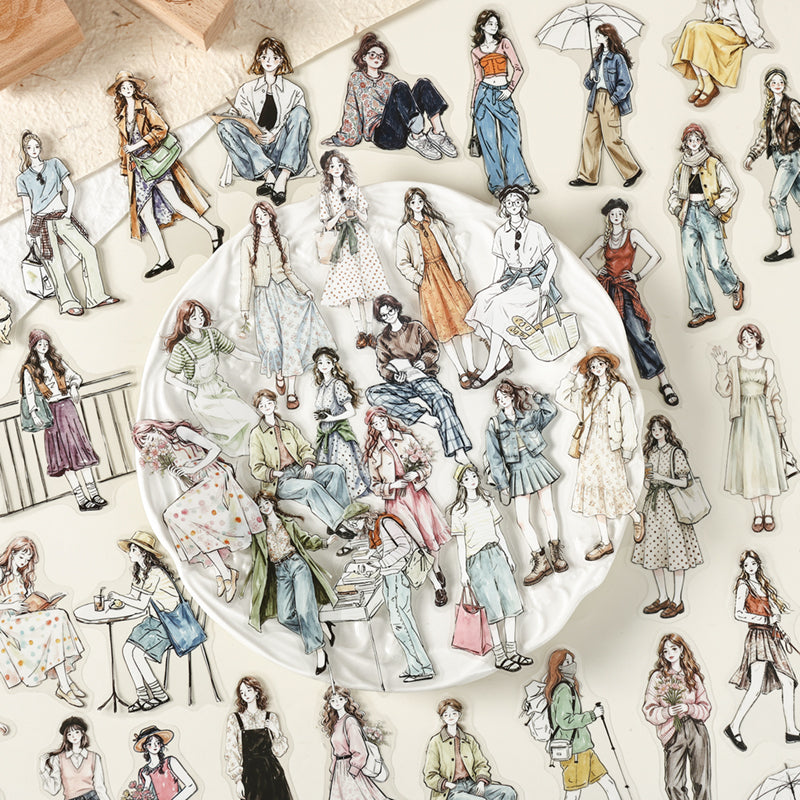 Poetic Companionship 100Pcs Cute Character Stickers Pack, Aesthetic Journal Stickers