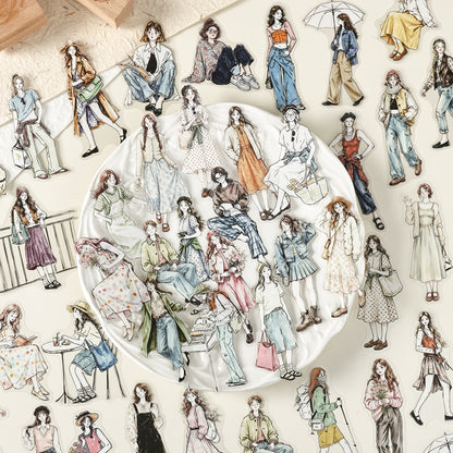 Poetic Companionship 100Pcs Cute Character Stickers Pack, Aesthetic Journal Stickers