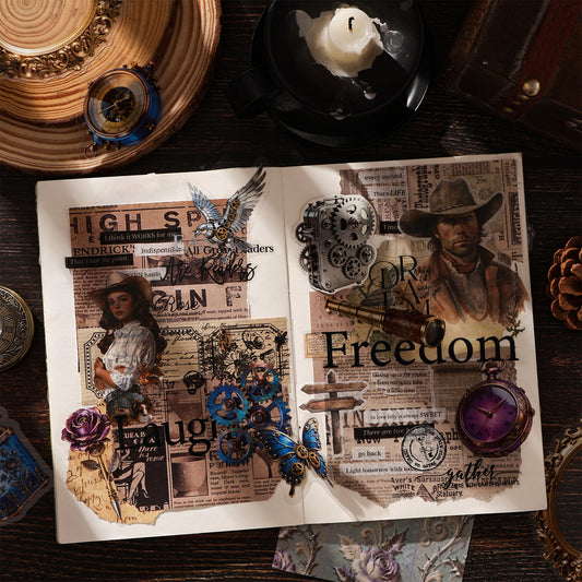 Steampunk Themed Journal Supplies with Large Stickers and Deco Papers