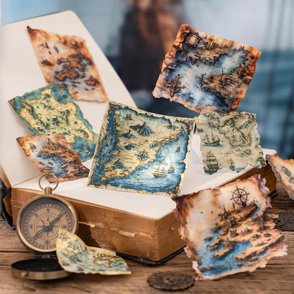 "Adventure Diary" 10pcs Vintage Map Stickers Pirate Map Stickers