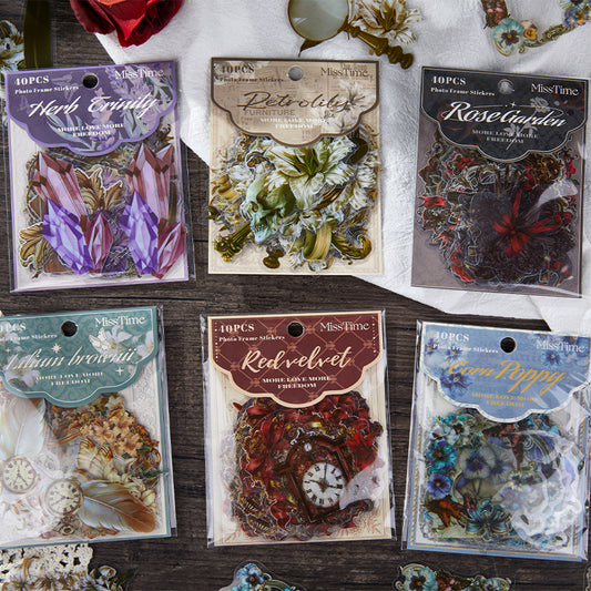 "Vintage Floral Boarder Stickers" 40pcs Large Sized PET Stickers