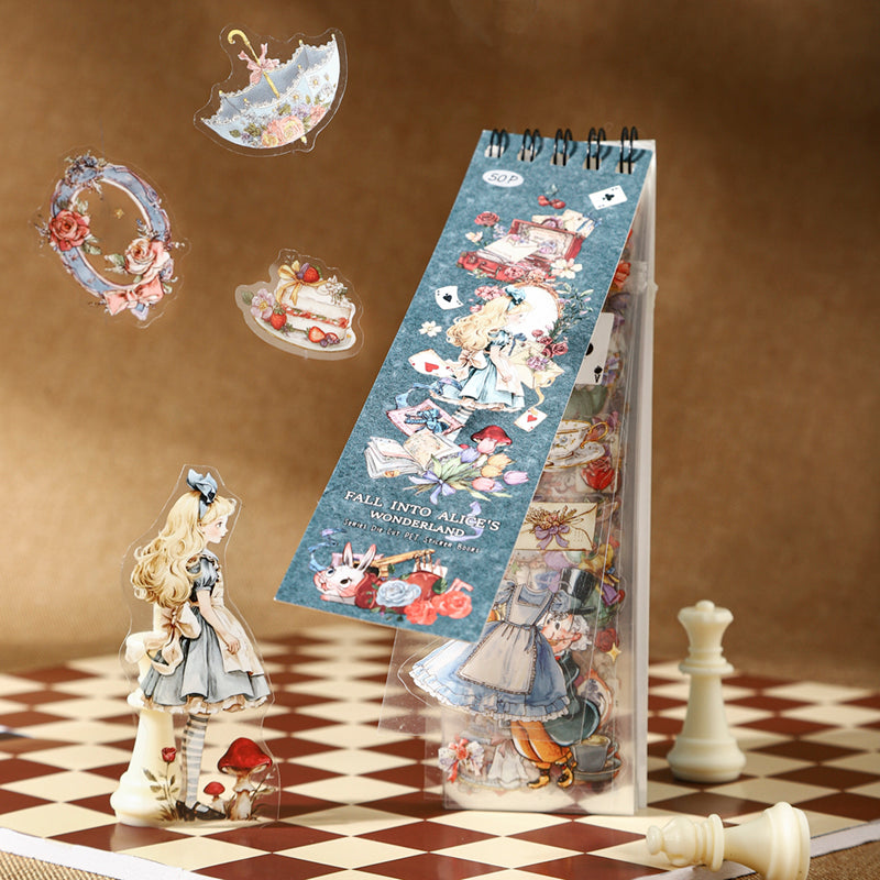 Alice Sticker Book with 50 Sheets of PET Stickers for Scrapbooking