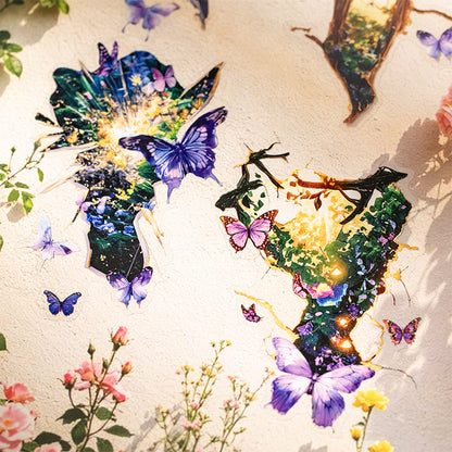 Broken Frame Galaxy Floral Butterfly PET Landscape Stickers 10pcs