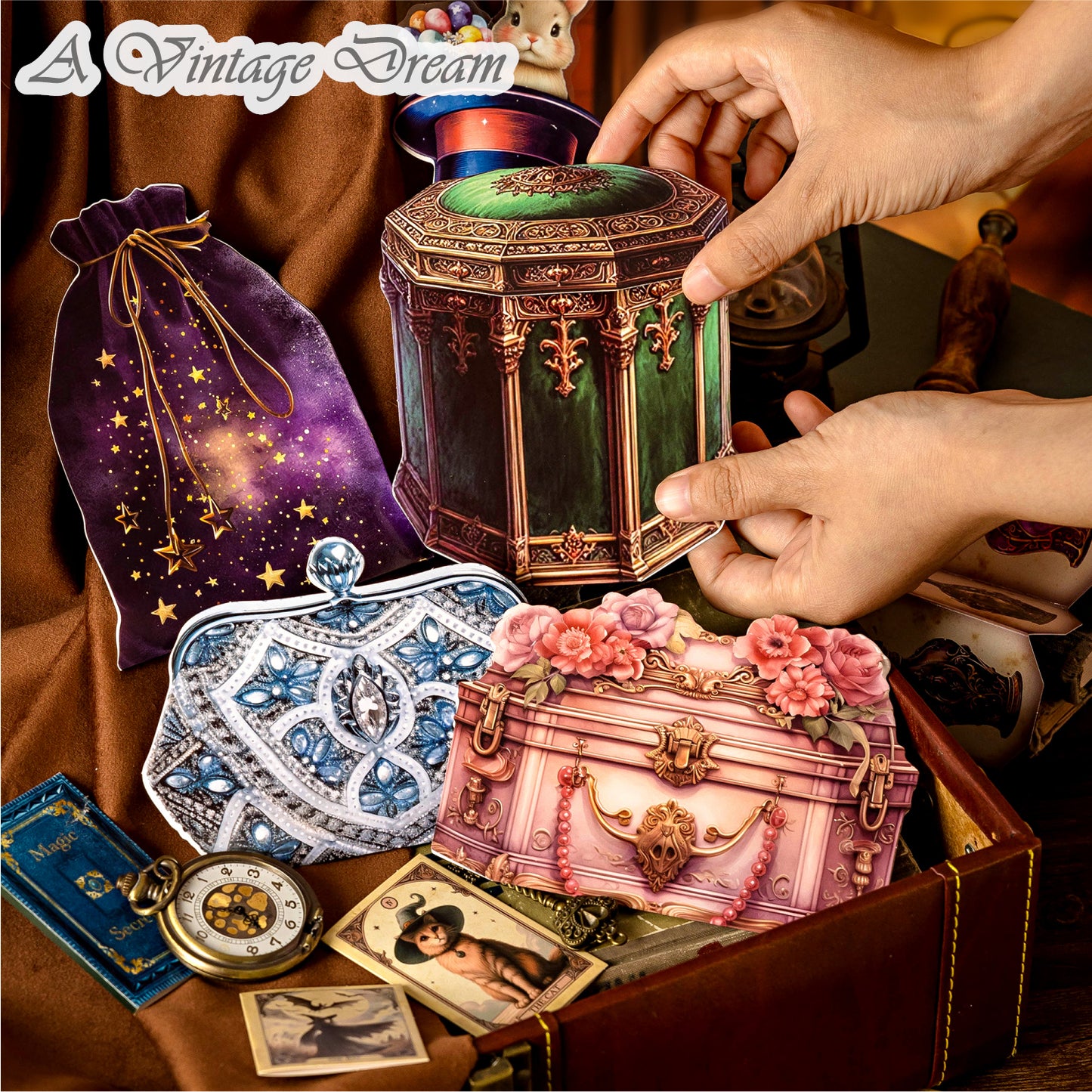 (6.Sept) Pandora's box Journal Supplies Packs with Stickers and Cards for Scrapbooking