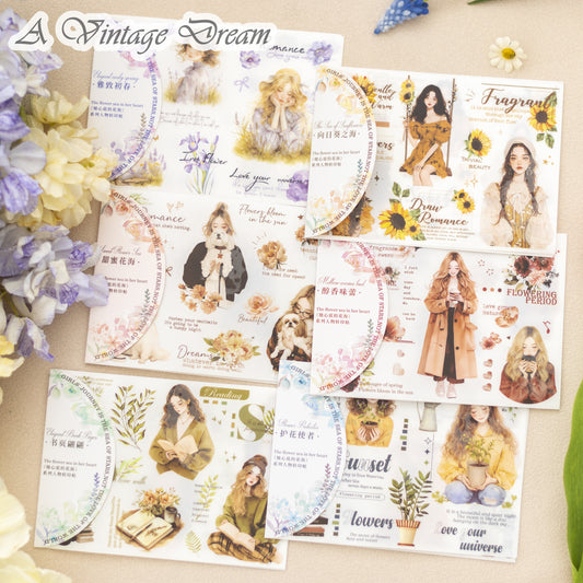 (25.May) Flowers and Girls Transfer Stickers for Scrapbooking and DIY Art