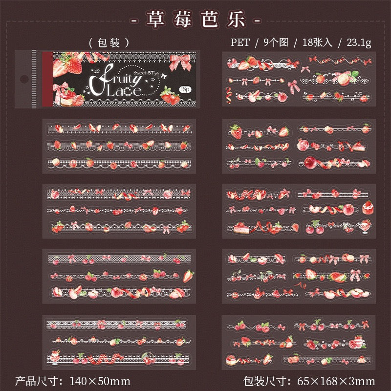 Fruit & Lace Cute Sticker Books Pre-cut PET Stickers 18 Sheets each