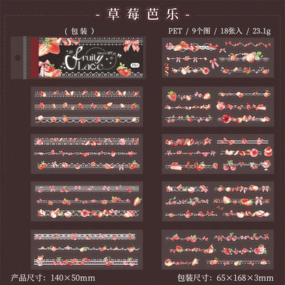 Fruit & Lace Cute Sticker Books Pre-cut PET Stickers 18 Sheets each