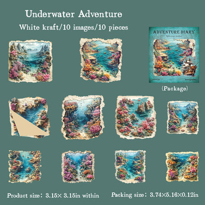 "Adventure Diary" 10pcs Vintage Map Stickers Pirate Map Stickers