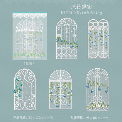Flower Isle Veil PET Stickers Lace Garden Fence Stickers 10pcs in