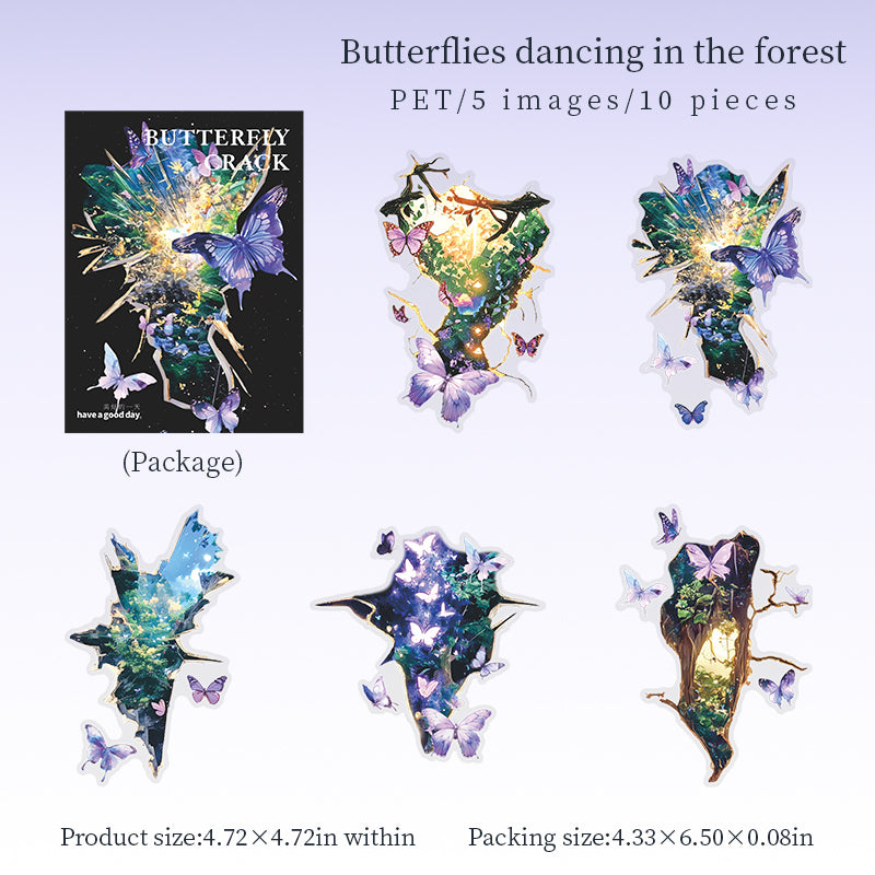 Broken Frame Galaxy Floral Butterfly PET Landscape Stickers 10pcs