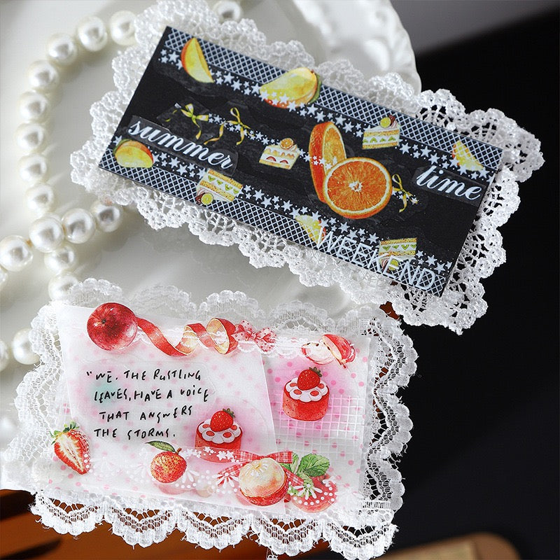 Fruit & Lace Cute Sticker Books Pre-cut PET Stickers 18 Sheets each