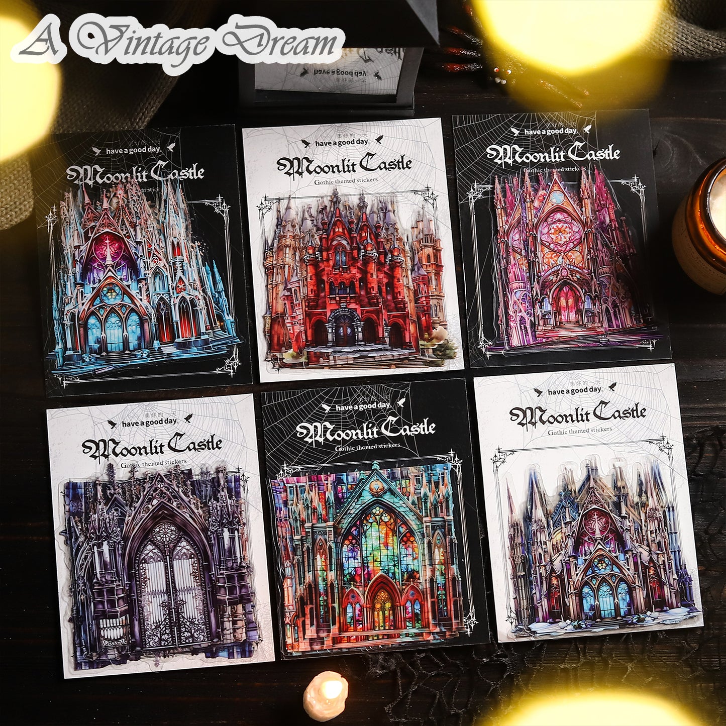 (15.Sept) 10pcs Large Sized Shiny Gothic Church & Castle Stickers for DIY and Scrapbooking