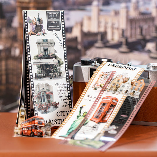 "City Filmstrip" 10 Sheets of Travel Themed PET Sticker Books