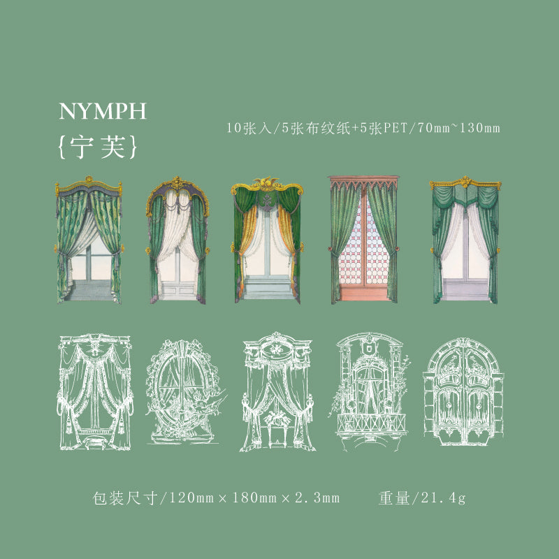 "Lattice Window Series" 10pcs Stickers PET and Wove Paper Stickers