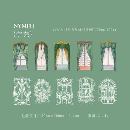 "Lattice Window Series" 10pcs Stickers PET and Wove Paper Stickers