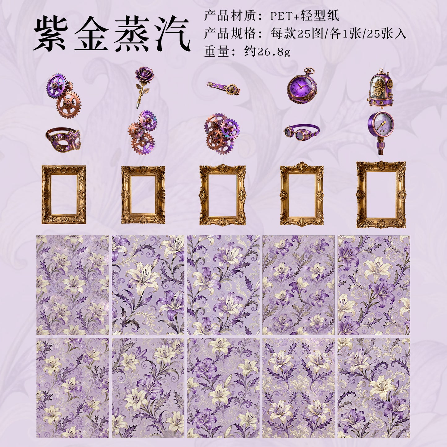 Steampunk Themed Journal Supplies with Large Stickers and Deco Papers