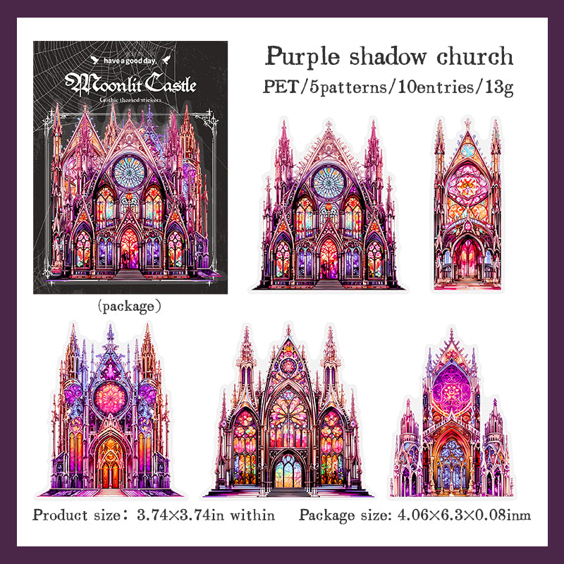 (15.Sept) 10pcs Large Sized Shiny Gothic Church & Castle Stickers for DIY and Scrapbooking