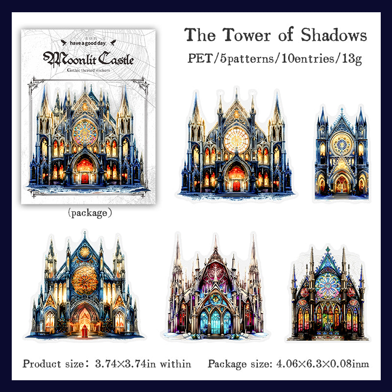 (15.Sept) 10pcs Large Sized Shiny Gothic Church & Castle Stickers for DIY and Scrapbooking