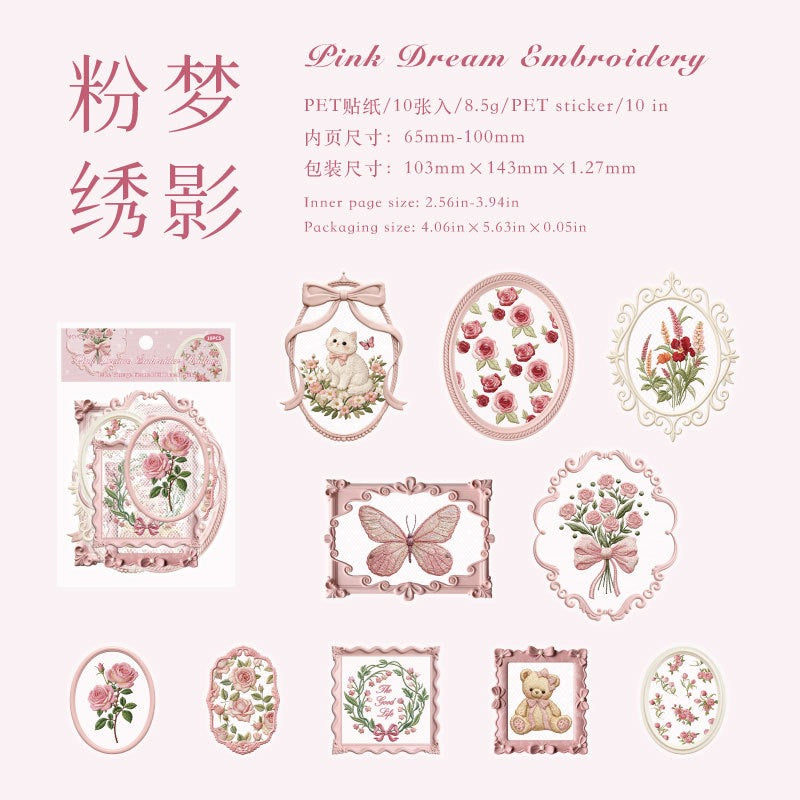 Cute Lace Frame PET Stickers 10pcs in