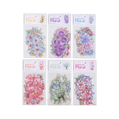 Glass-like Iridescent Floral Stickers 10pcs Large Sized PET Flower Stickers