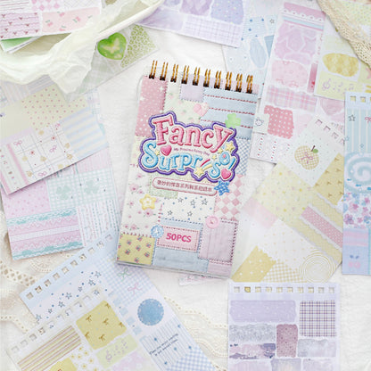 Fancy Surprise Spiral Bound Sticker Book, 50Pcs Pastel Grid Floral Stickers