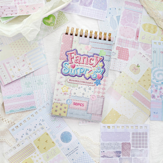 Fancy Surprise Spiral Bound Sticker Book, 50Pcs Pastel Grid Floral Stickers