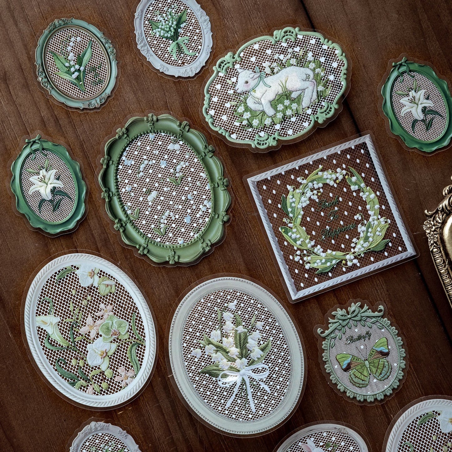 Cute Lace Frame PET Stickers 10pcs in