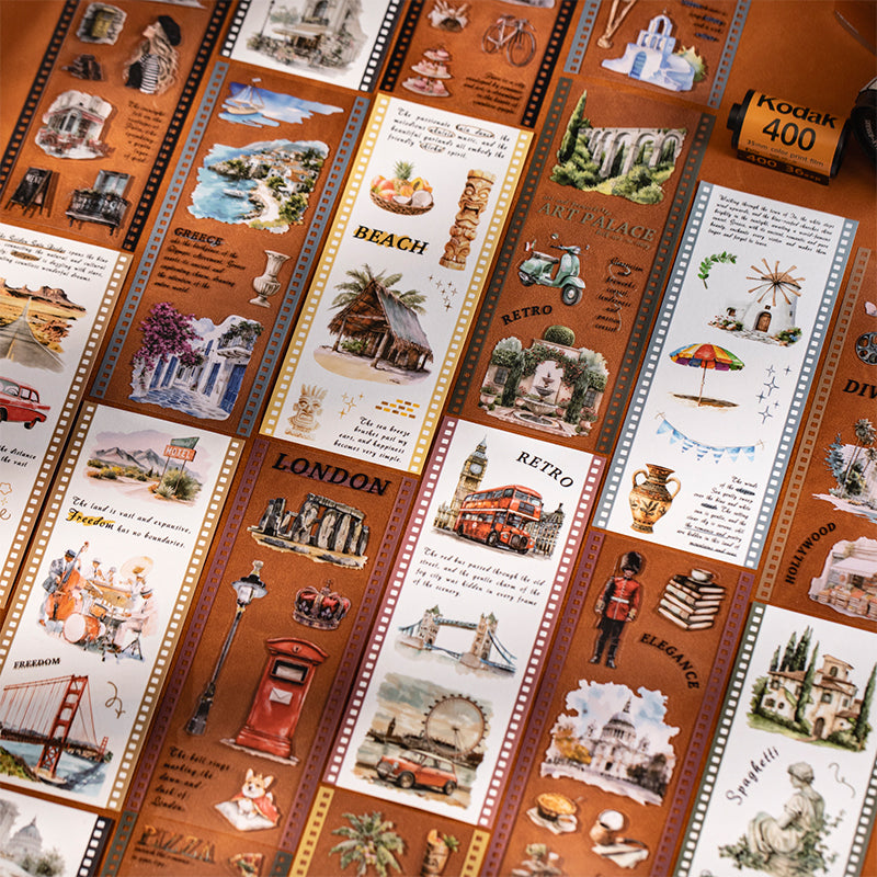 "City Filmstrip" 10 Sheets of Travel Themed PET Sticker Books