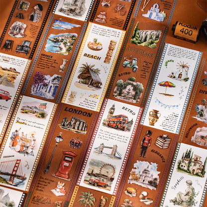 "City Filmstrip" 10 Sheets of Travel Themed PET Sticker Books
