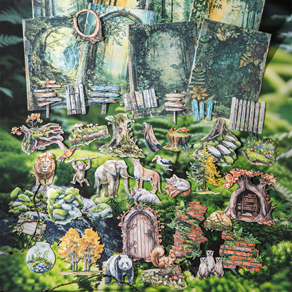 "Jungle Adventure" Mini Journal Supplies Pack 100pcs in Contain Stickers and Deco Papers
