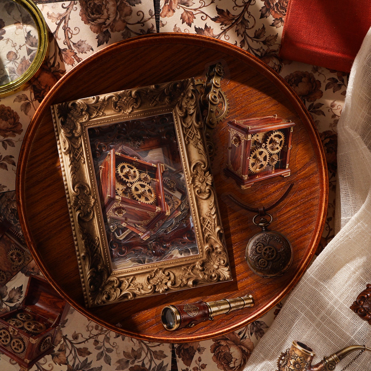 Steampunk Themed Journal Supplies with Large Stickers and Deco Papers